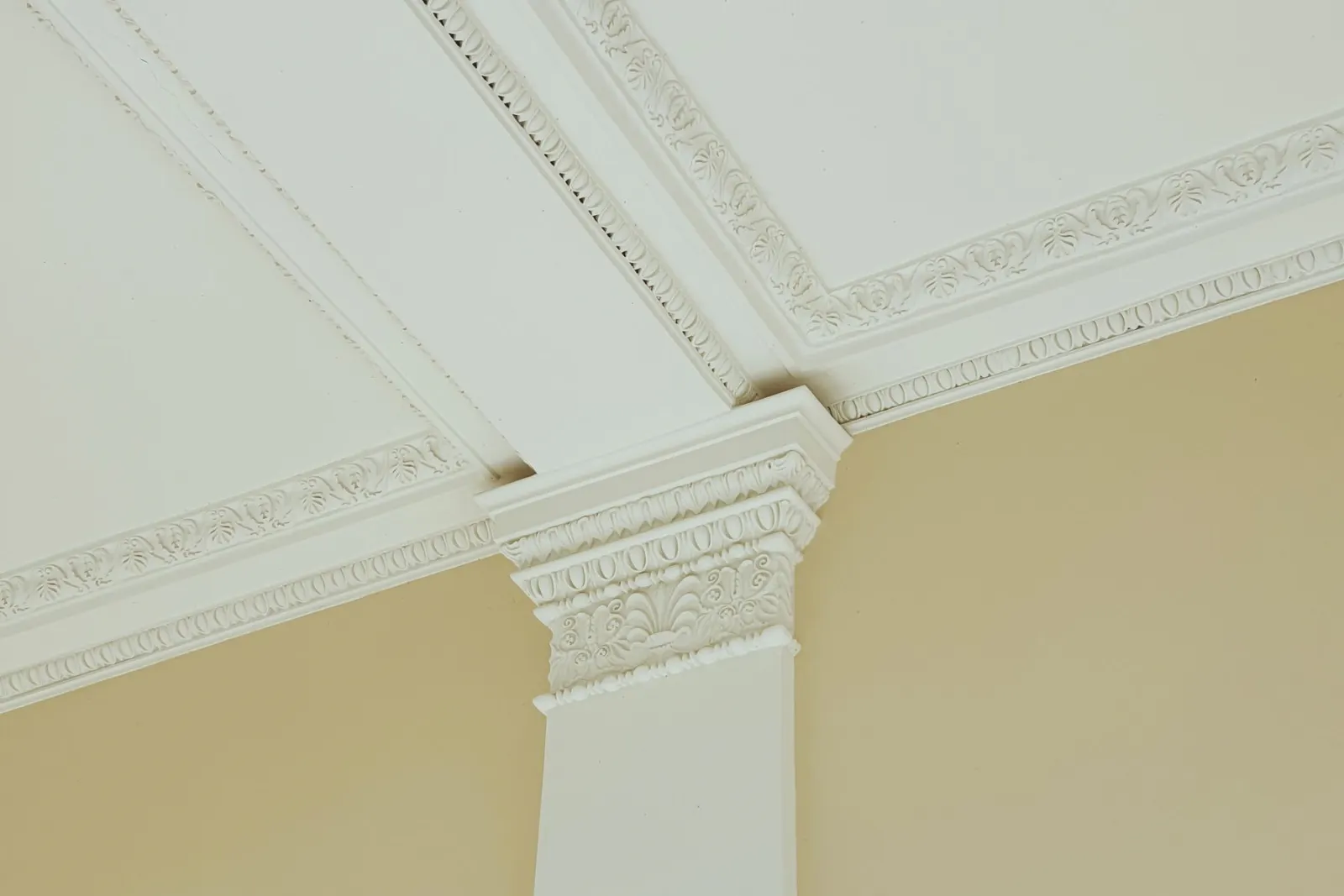A white ceiling with run mouldings around the perimeter